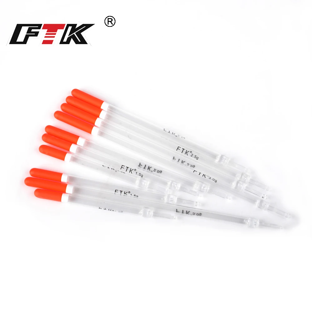 FTK 10PCS/Lot Nylon Plastic Float 1.0g/1.25g/1.5g/2.0g/2.5g/3.0g Crystal Plastic Fishing Floats Tube Set Fishing Tackle
