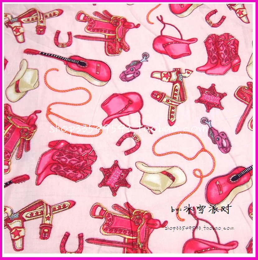 Charming Pink Fabric 1Meter 100% Cotton Fabric Cowgirl Dress Up Sets Print Fabric Sewing Material DIY Girl Skirt Quilting