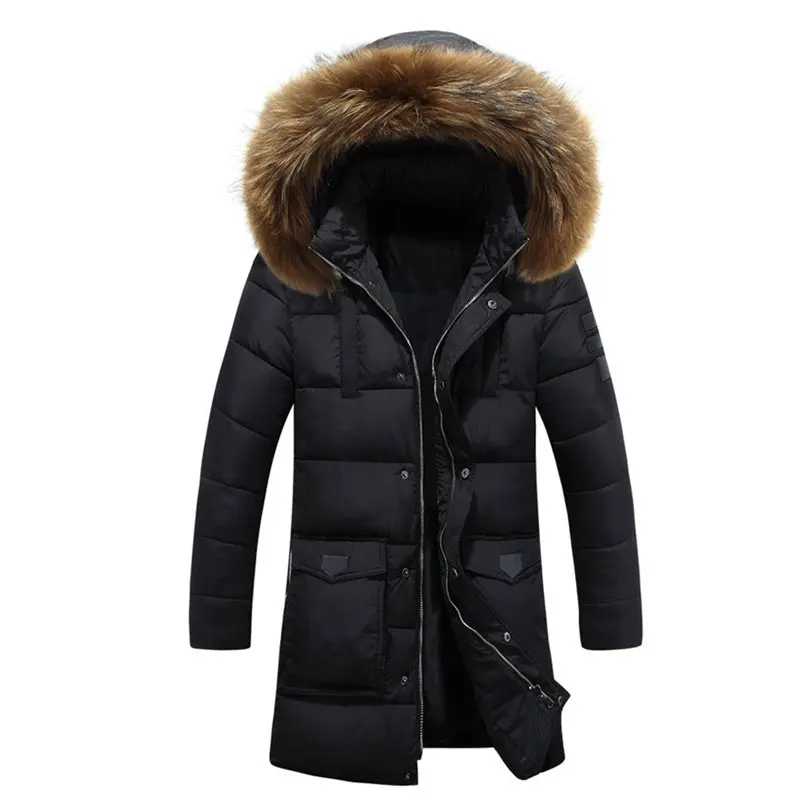 Chaqueta larga con capucha para hombre, abrigo grueso y cálido con cuello de piel, Parkas a prueba de viento, invierno, 2024