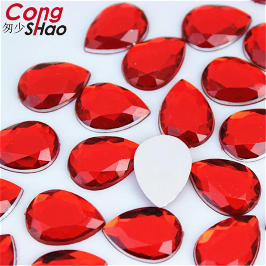 Cong Shao 50pcs 13*18mm Colorful Acrylic Rhinestone Flat Back Drop Shape Stones And Crystals Clothing Crafts Accessories WC452