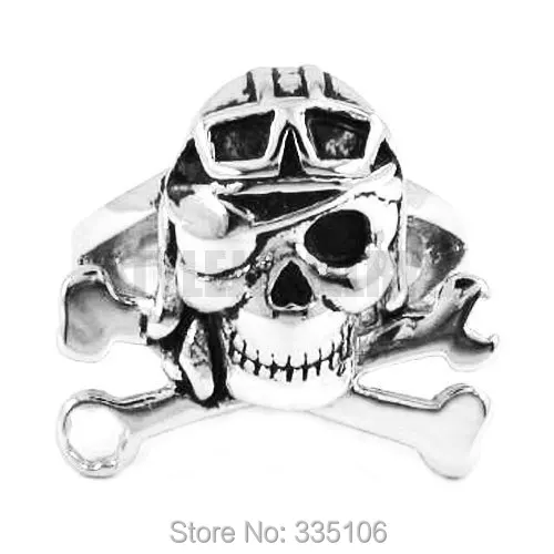 Free shipping! Gothic One-Eyed Pirate Skull Ring Stainless Steel Jewelry Spanner Pilots Skull Motor Biker Men Ring SWR0342