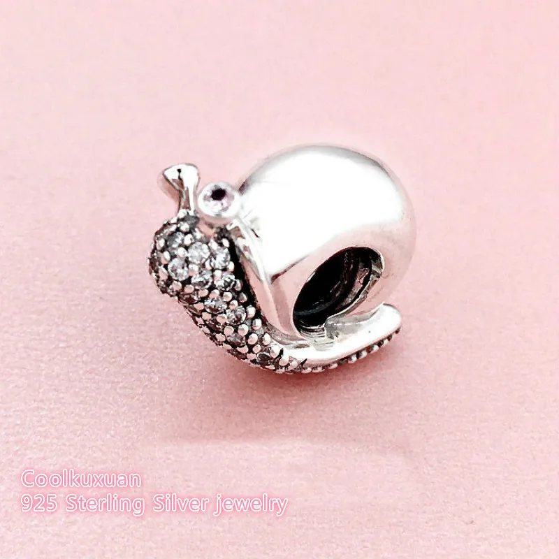 

Spring Authentic 925 Sterling Silver Sparkling Snail Charm, Clear & Orchid CZ Beads Fit Pandora Charms Bracelet DIY jewelry