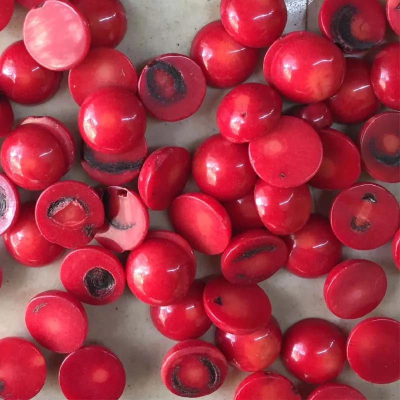 Nowa moda 10 sztuk czerwony mieszkanie powrót Cabochon kamień naturalny koral koraliki dla DIY biżuteria Handmade Craft Making pierścień kapelusz torba prezent