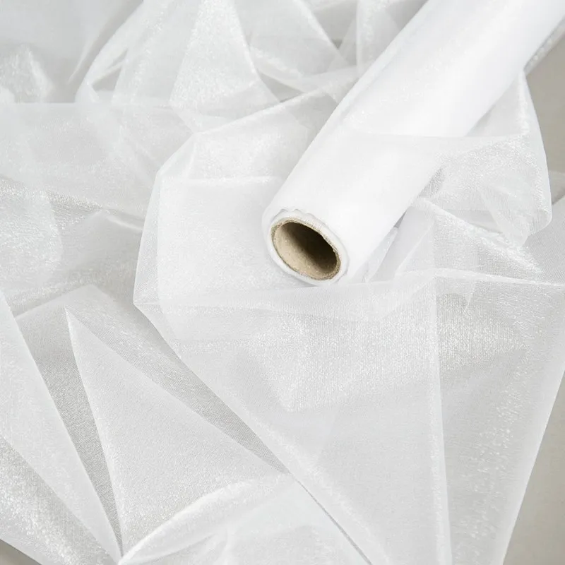 Cheap!48cm*5meter Sheer Crystal Organza Tulle Roll Fabric For Draping Wedding Ceremony Party Home Decoration New year Decoration