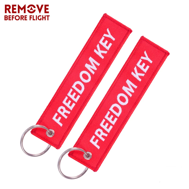 1PC Remove Before Flight Freedom Keychains for Motorcycle Red Embroidery Key Ring Chain for Aviation Gifts Jewelry llavero OEM