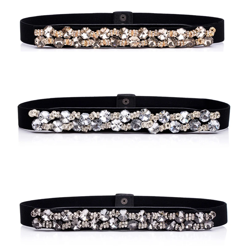 Fashion Female Artificial Crystal Wide Elastic Waist Belt for Women Ladies Dress Waistband Cummerbund Dress Accessorie Dp49