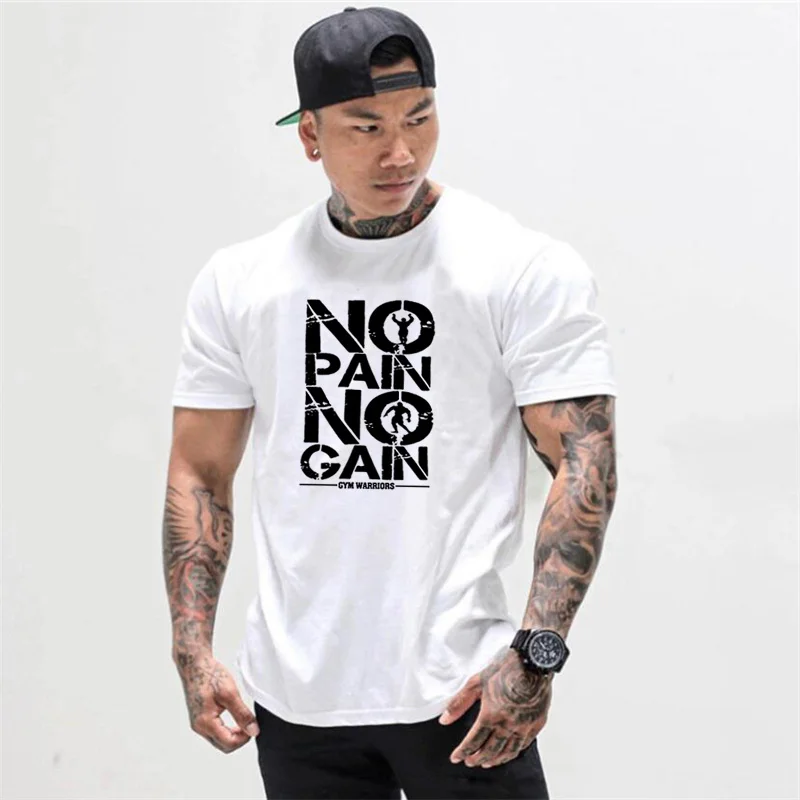 Muscle guys Brand Men\'s NO PAIN NO GAIN Gym T Shirts,Bodybuilding Fitness Workout Clothes Cotton T-Shirt