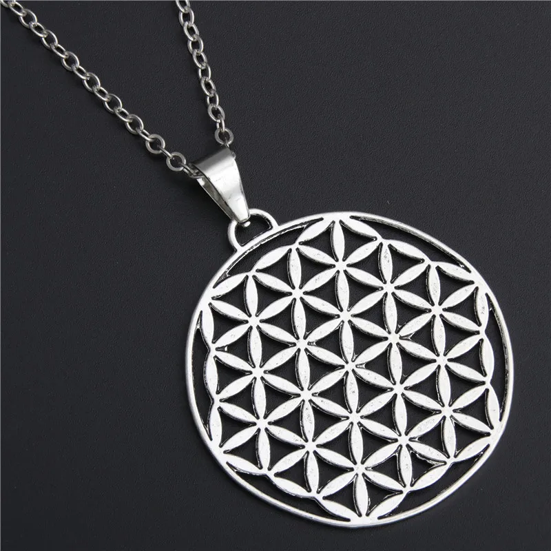 1PC Flower of Life Buddhist Necklace Long Chain Seed of Life Sacred Geometry Jewelry Fleur De Vie Yoga Namaste Necklace