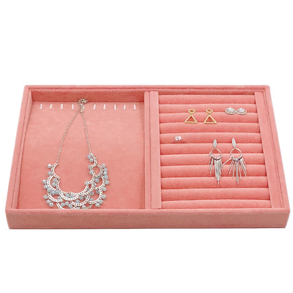 New Pink Velvet Jewelry Ring Display Organizer Case Tray Holder Necklace Earrings Bangle Storage Box Showcase Gift Box шкатулка