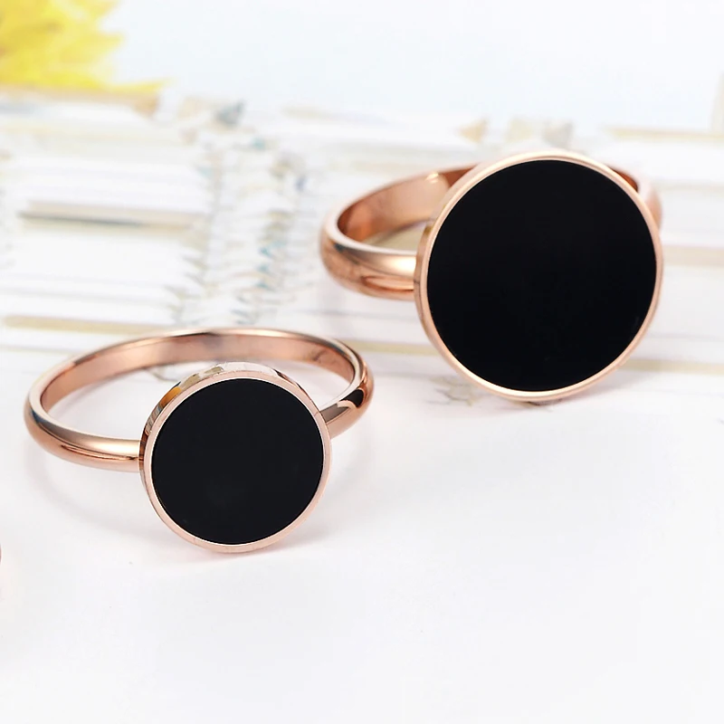 New Design Brand Ring For Women Titanium Steel Black Acrylic Three Wide Rose Gold Color Beauty Anillos Female Rings Jewelry Gift