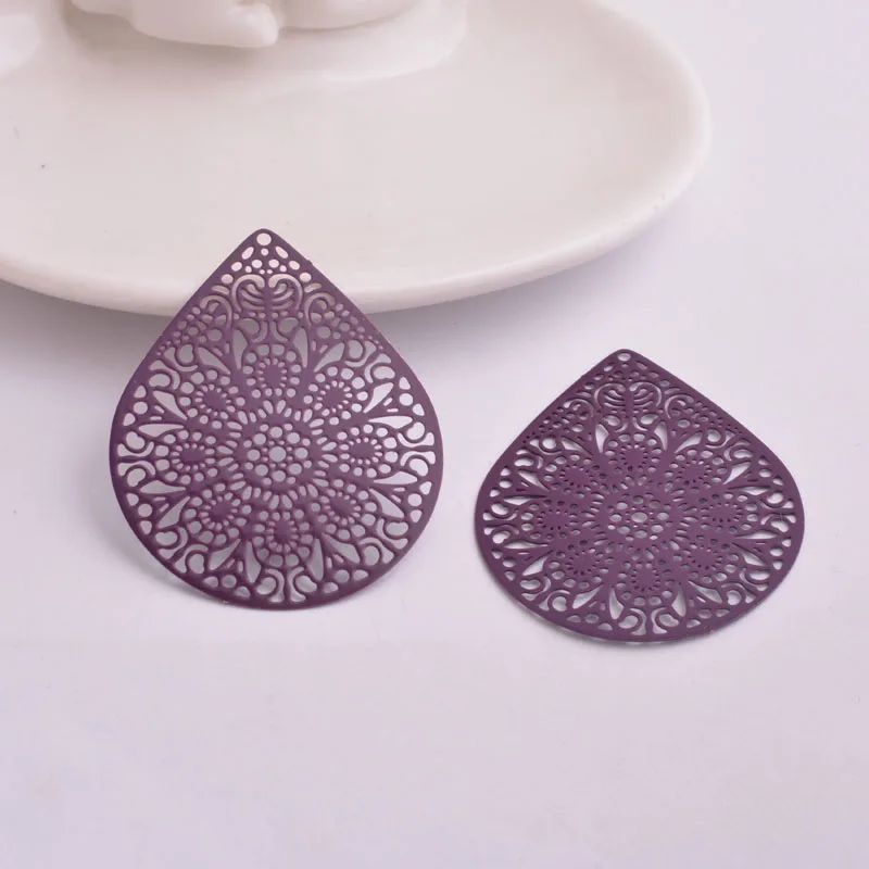 30pcs AB2730 Hyperbole Filigree Big Water drop Charms Coffee Red Mustard Color Thin Charm Pendant Connectors