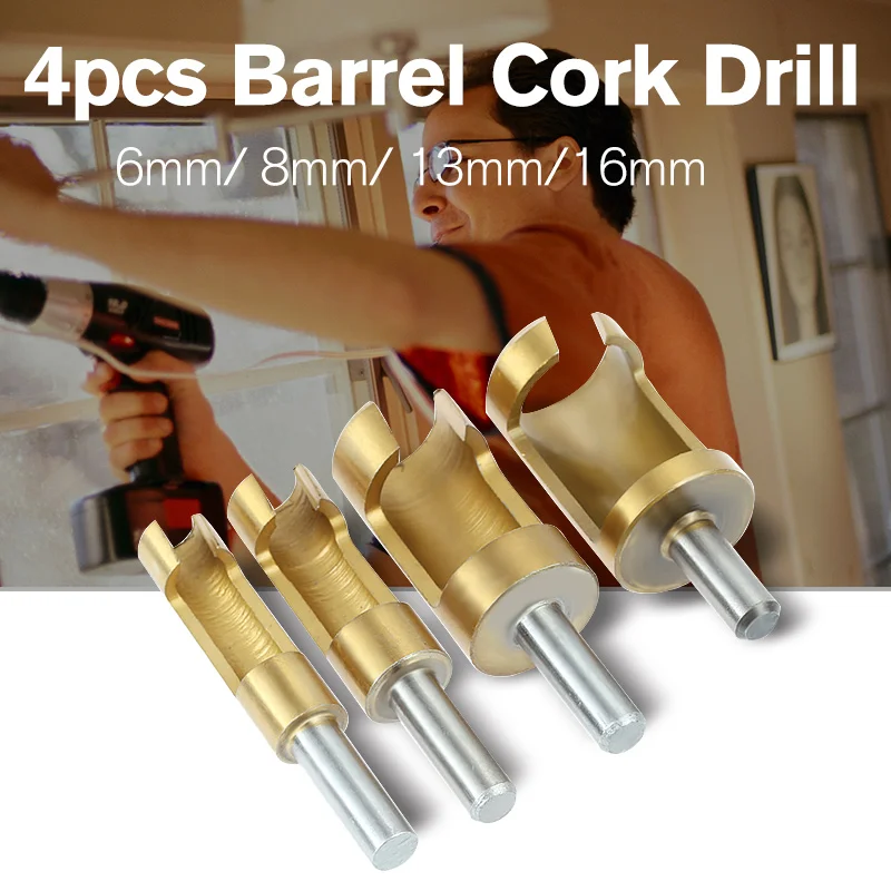 

4pcs Woodworking Tools Taladro Manual Barrel Cork Drill Plug Cutter Drill Bit Bored Hole Wood Tenon Hole Saw Arbors Foret Bois