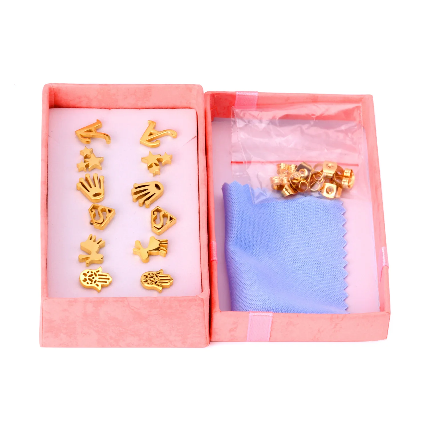 LUXUSTEEL Earring Sets 6 Pairs Golden Color Letter/Star/Hand/Animals Shape Stud Earring Sets For Women/Girl Wholesale Female