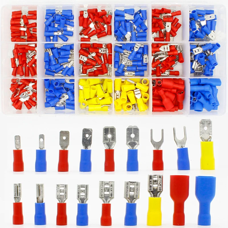 360pcs Assorted Full Insulated Fork U-type Set Terminals Connectors Assortment Kit Electrical Crimp Spade Ring