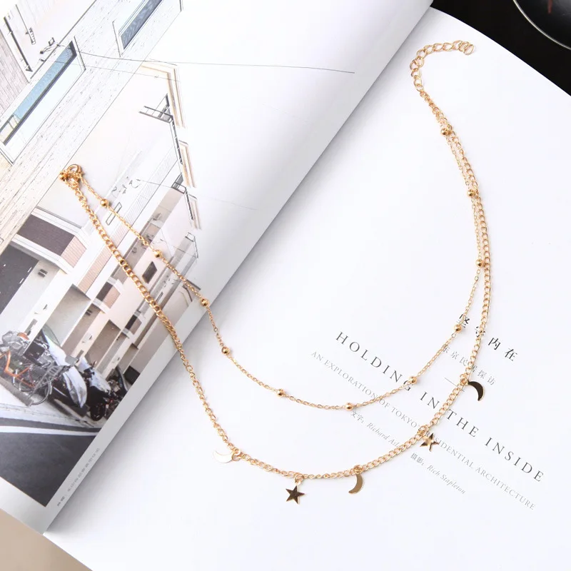 New Gold Silver Chain Beads Leaf Pendant Necklace Fashion Jewelry Multi Layer Female Necklaces Necklace Woman Accessories