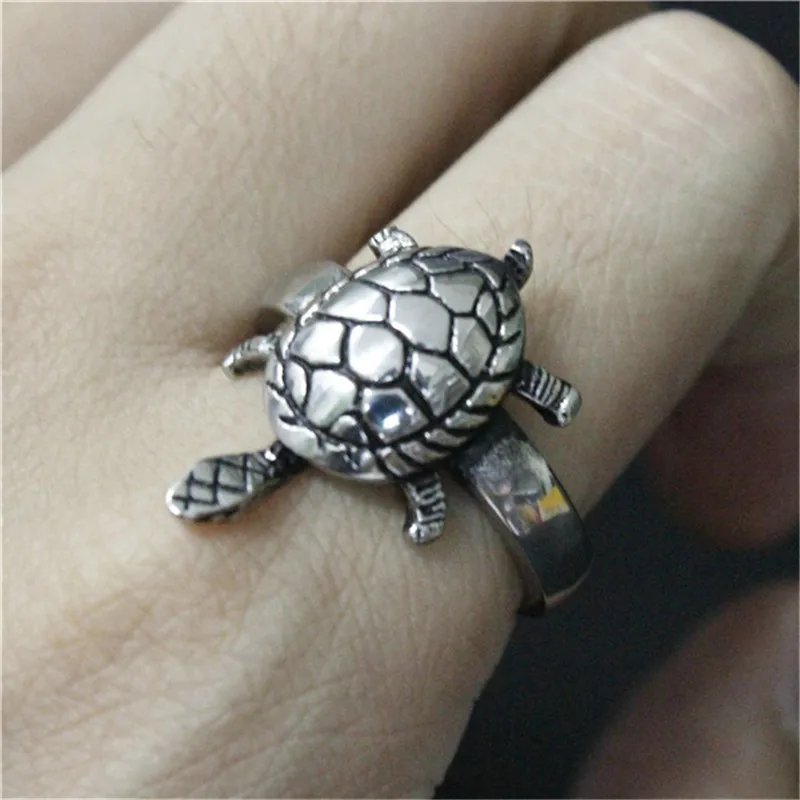 1pc New Arrival Unisex Cute Tortoise Ring 316L Stainless Steel Punk Jewelry Golden Silver Color Animal Tortoise Ring