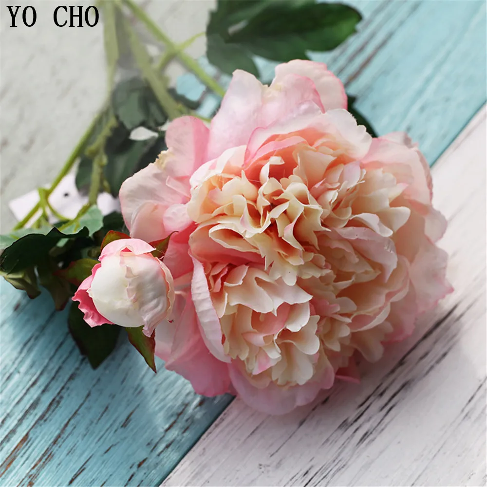 YO CHO Autumn Peony Decoration Flower Silk Artificial Peony Bouquet Wedding Home Party Festival Decor DIY Christmas Garland Rose