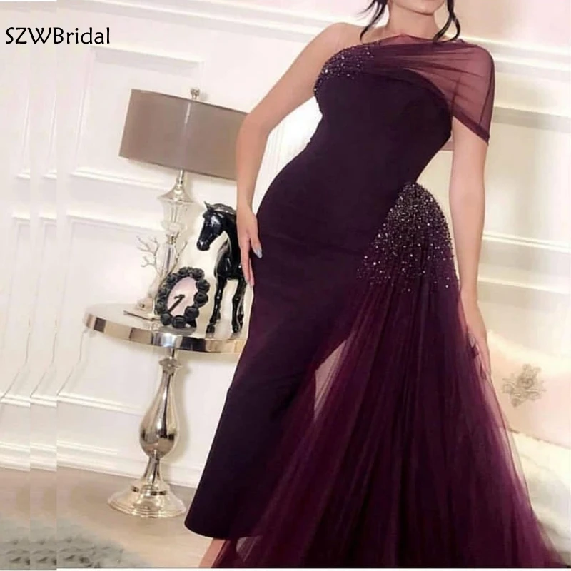 Custom made One shoulder Tulle Black evening dress Dubai muslim dress evening Party gowns Robe de soiree abendkleider 2025