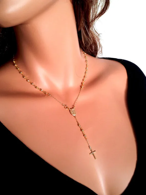 Fashion Luxury Famous Brand Cross Pendants Necklace For Women Women Jewelry Rosary Necklace Gold Color Collar Fine Jewelry