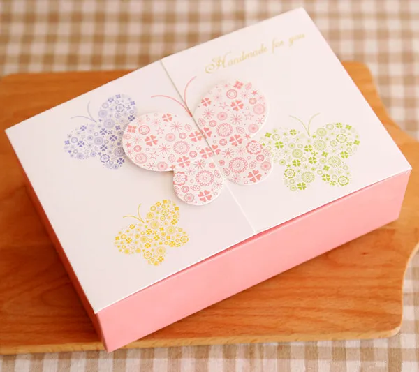 Free shipping middle size colorful butterfly decoration box cake cookie dessert packing boxes baking package supply favors