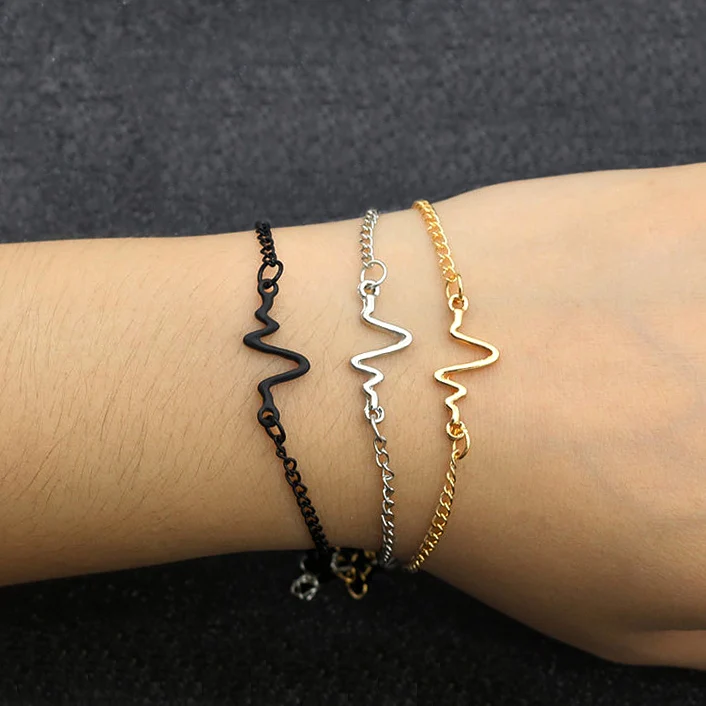 Women Men Waves Lightning Bracelet Fashion Simple Personality Design Couple Heartbeat Frequency Bracelet Pulseras Mujer