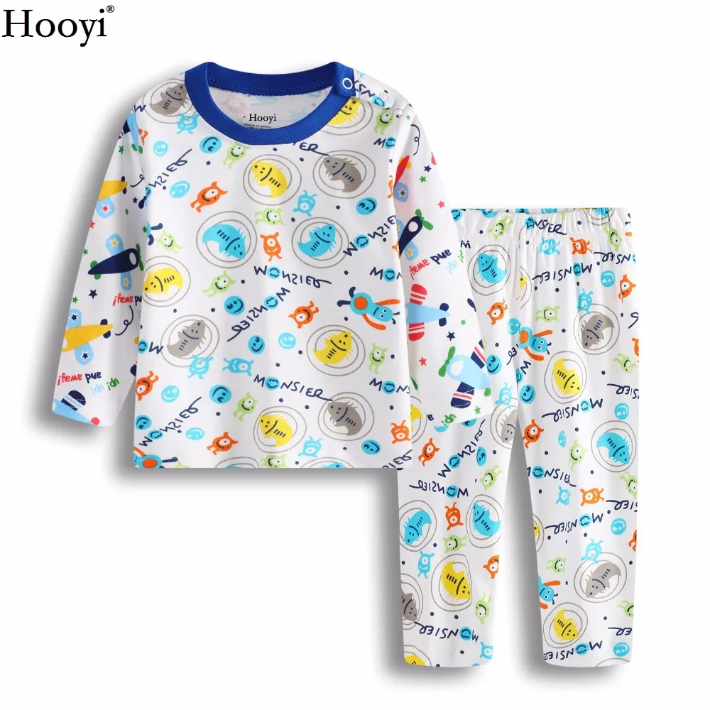 Hooyi Fashion Fighter Baby Boys Clothes Suit 100% Cotton Boys Pajamas Air Plane Bebe Sleepwear Kid Sleep Sets Long Girl Clothing