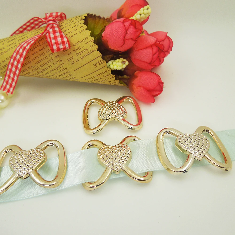 36/29mm,15pcs uv plated rose gold no fade ribbon buckles bow acessories Invitation Ribbon Slider Headband Hair Clip DIY