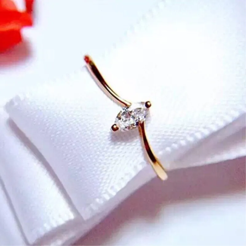 CC Rings For Women Gold Plated Horse Eye Stone V Shape Simple Yellow Cute Ring Wedding Fashion Jewelry Bijoux CC1502