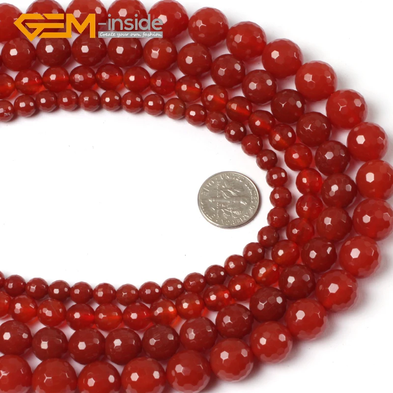 GEM-inside 8mm-20mm Round Faceted Red Agates Beads Natural Stone Loose Bead For Jewelry Making Bead Strand 15 Inches DIY !