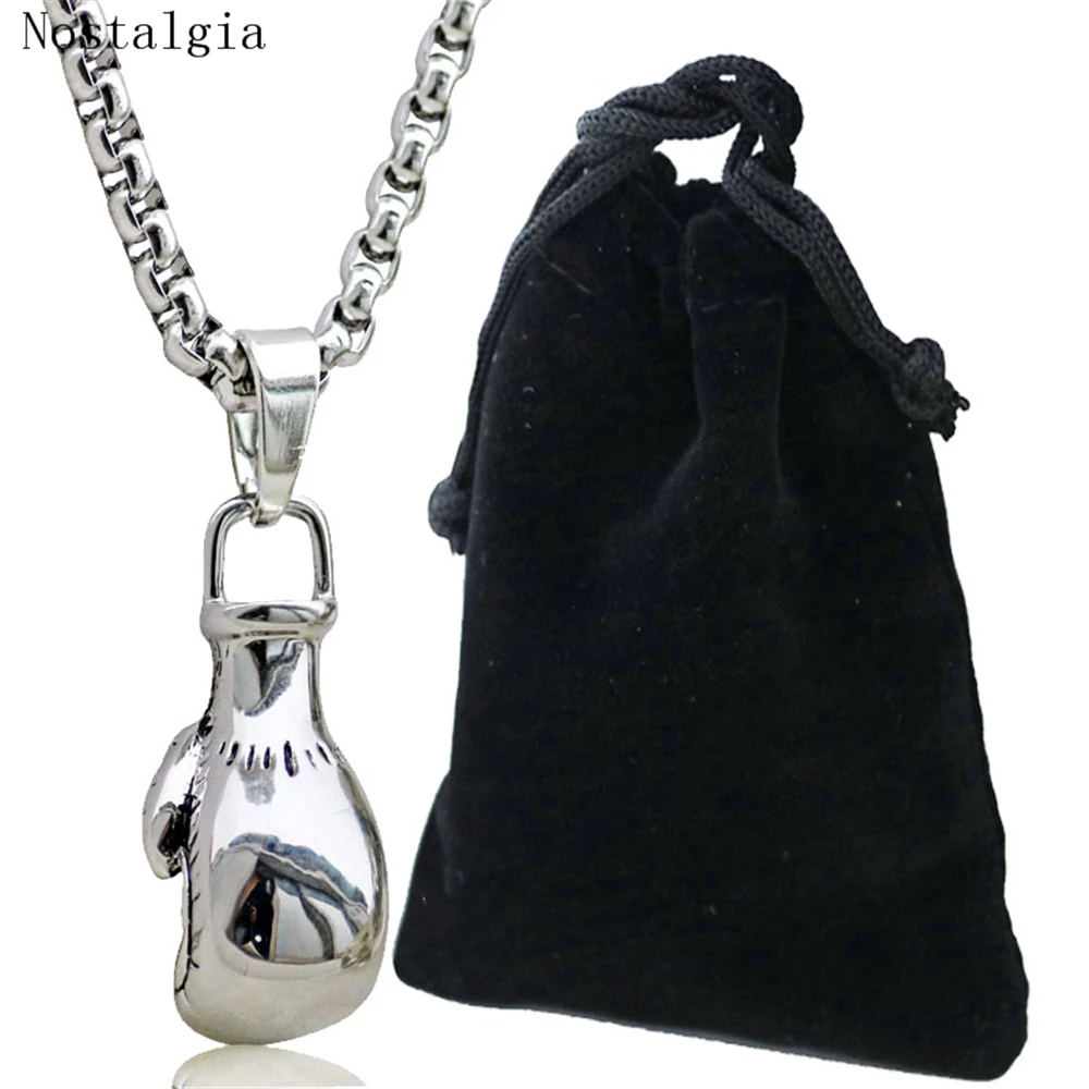 Stainless Steel chaiMuay Thai Boxing Glove Charm Pendant Necklace Gold-Color Sport Style Gym Athlete Statement Necklace Men gift