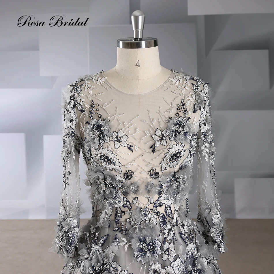 Rosabridal-Vestido De Noiva De Renda Preta, Manga Comprida, O-Neck, Flower Beading Apliques, Novo