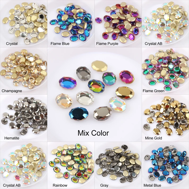 Mirror Non Hot-fix Rhinestone Oval shape 6x8mm 30/100pcs/pack DIY Decoration Accessorie Wedding dress&Bag&Nail Art Free shipping