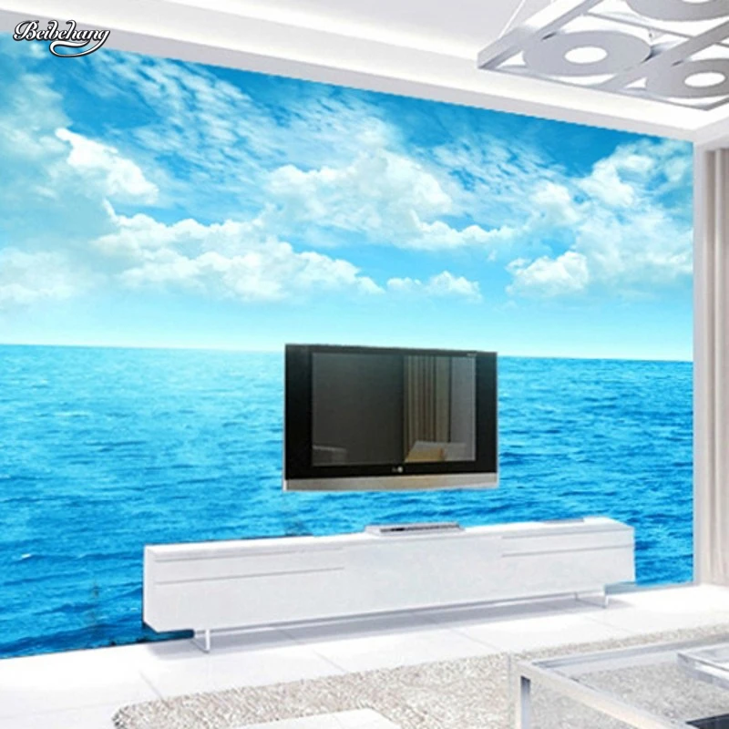 

beibehang papel de parede para quarto large living room sofa TV background wallpaper natural scenery blue sky sea wallpapers