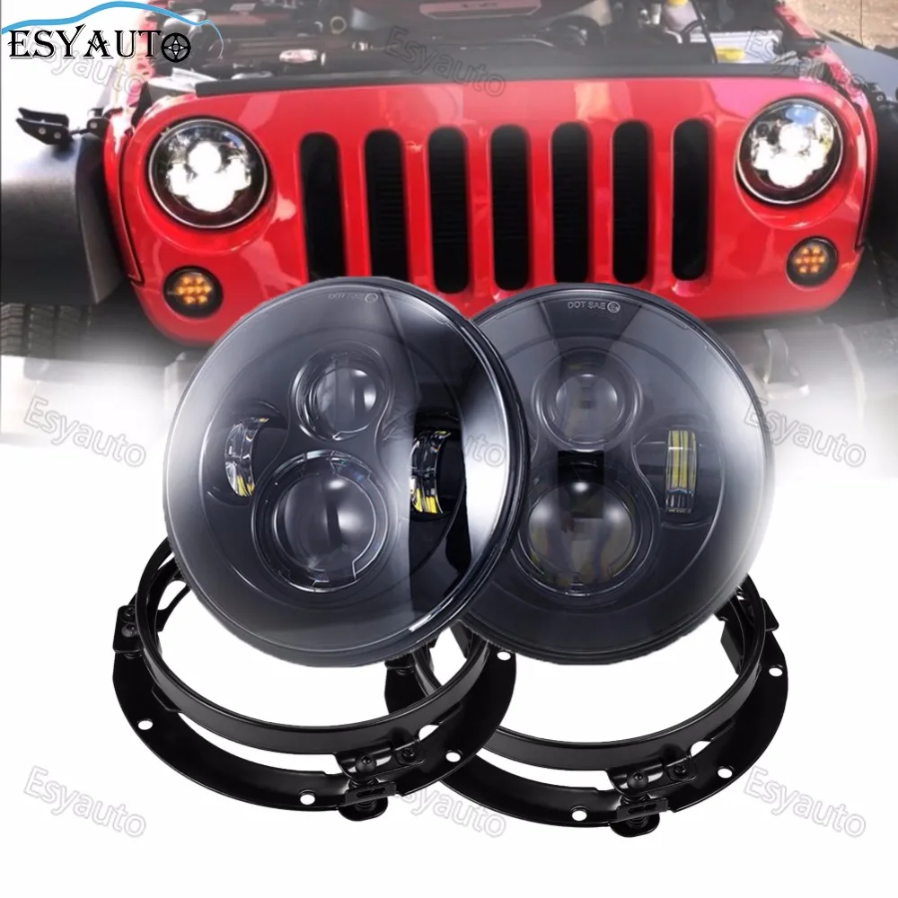 7 inch LED Headlight 40W Hi/Lo beam white Lighting color 7'' Round Headlanps Bracket for Jeep Wrangler JK TJ