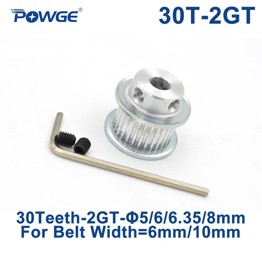 POWGE 30 Teeth 2M 2GT Timing Pulley Bore 5/6/6.35/7/8mm for 2MGT GT2 Synchronous belt width 6/9mm small backlash 30Teeth 30T