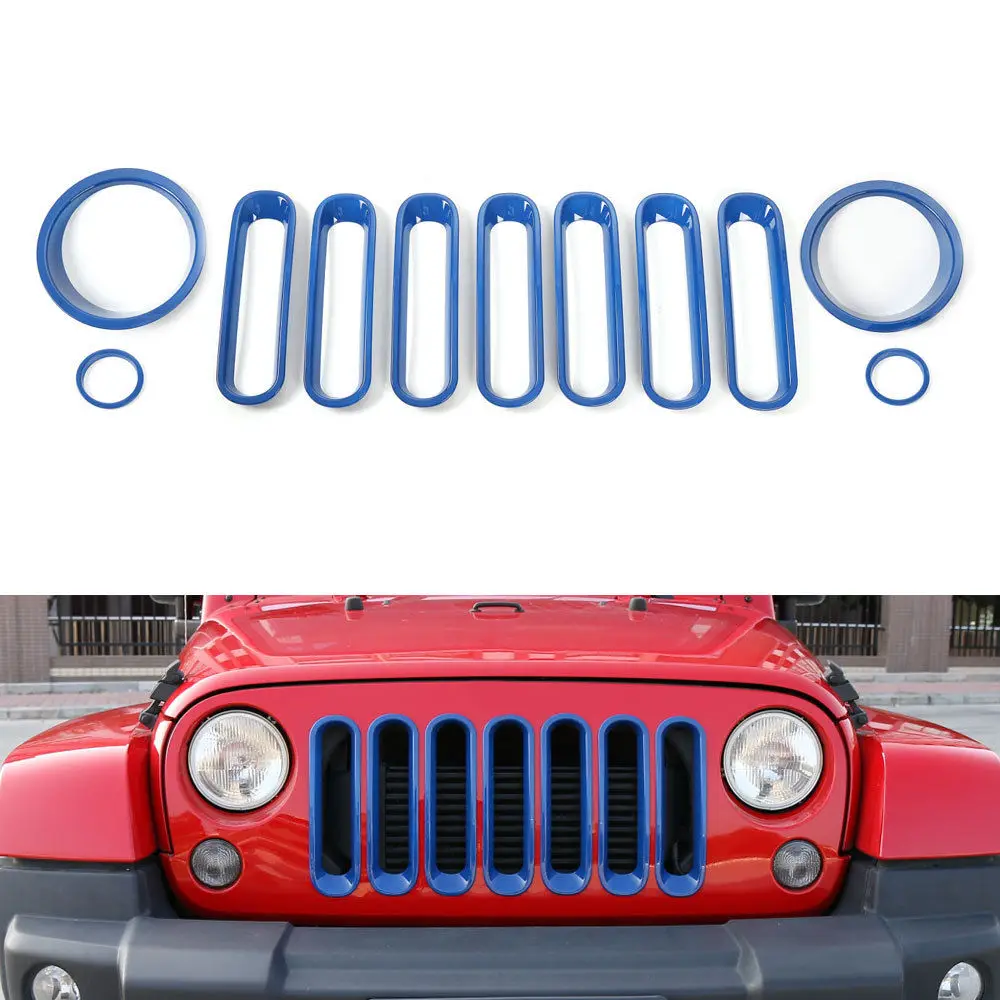 

BBQ@FUKA Fit For Jeep Wrangler 2007-2015 Front Grille Vent Headlight Turn Signal Light Cover Trim Blue 11x Car accessories