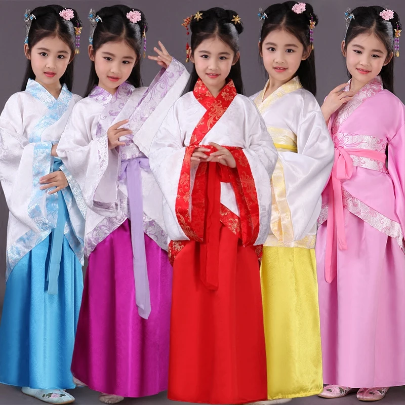 children preschool Ancient Chinese  costume Hanfu dance costumes of ancient costume pupils Stage collective performance