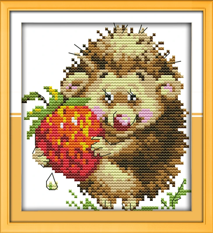 The hedgehog and strawberry cross stitch kit 14ct 11ct count print canvas stitching embroidery DIY handmade needlework plus