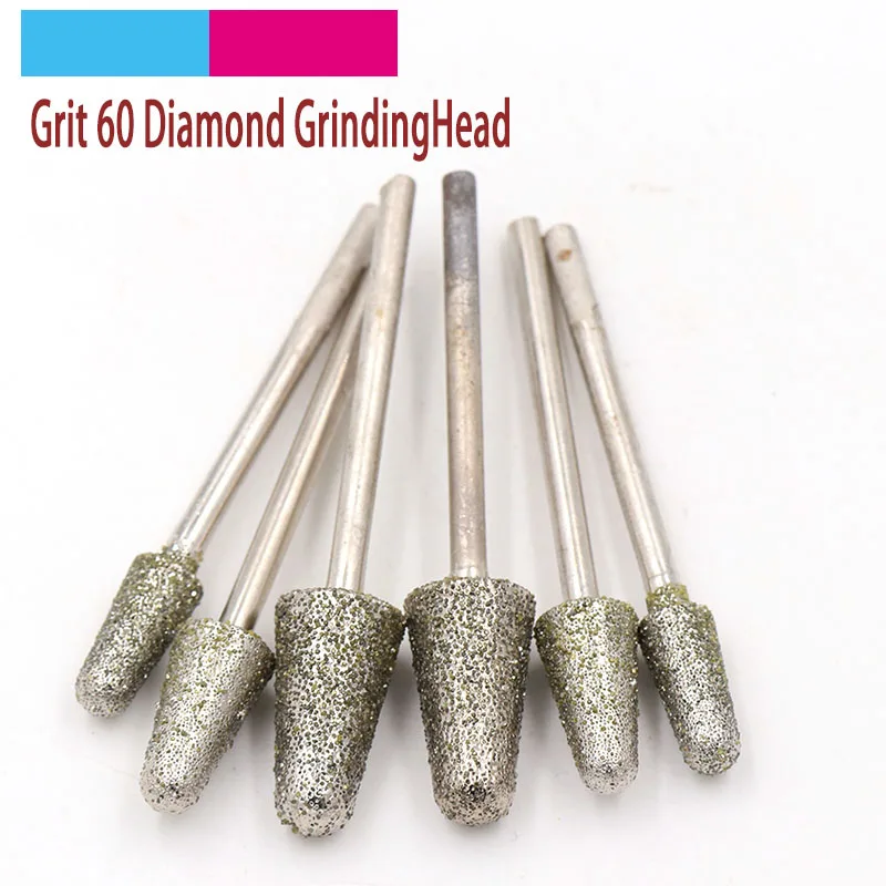 

5pcs 3mm Shank Diamond Grinding Head Bullet Set Coated Mounted Bit Burr 60 Grit for Stone Dremel Rotary Tool Accessories