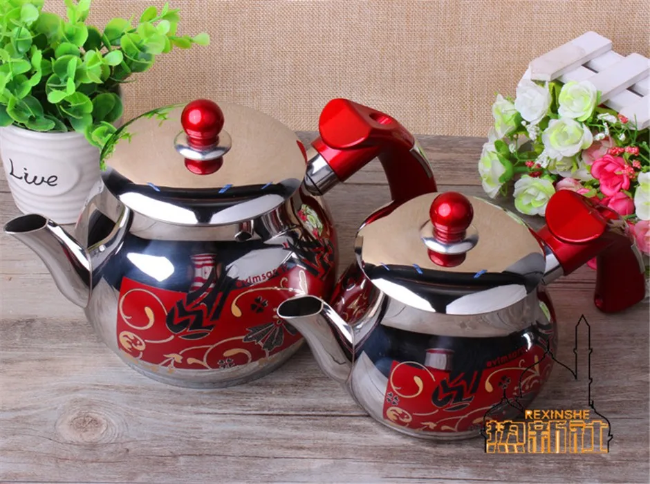 Turkey imported stainless steel pot painted folk style tea pot national Halal Restaurant essential composite pot kettle