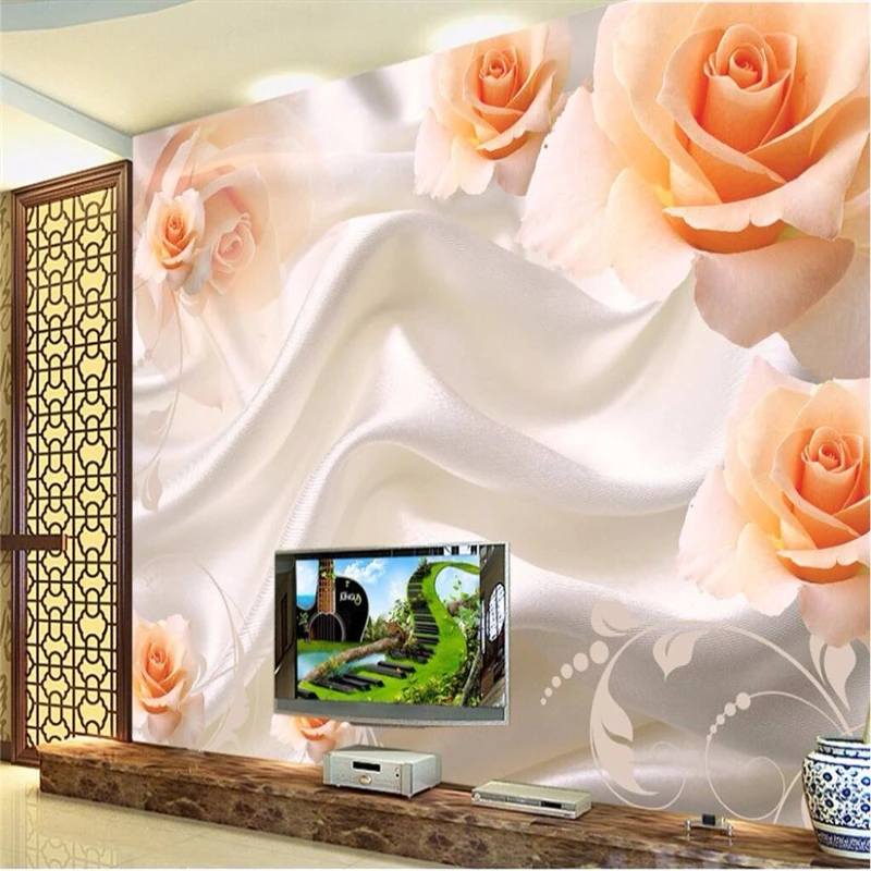 beibehang wallpaper-3d TV background large painting Line art silk roses murales hotel badroom mural wall paper for living room