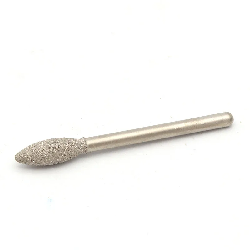 5 Buah 3Mm Kepala Bor Berlian Brazing Shank Panjang Zaitun Bentuk Burrs Ukiran Peeling untuk Logam Jade Kaca Batu Penggilingan Keramik