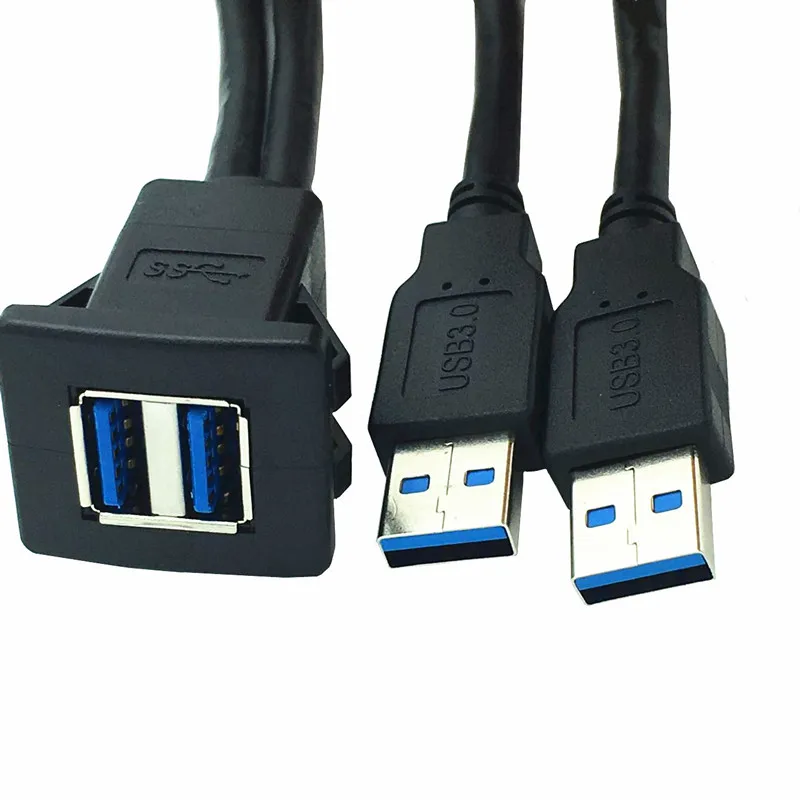 

Dual USB 3.0 A Male to Female Snap in Panel Mount Extension Black Cable