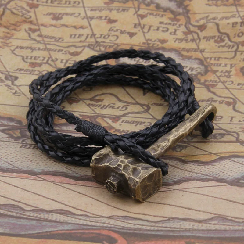 1pc Men\'s Handmade hammer leather Viking bracelet