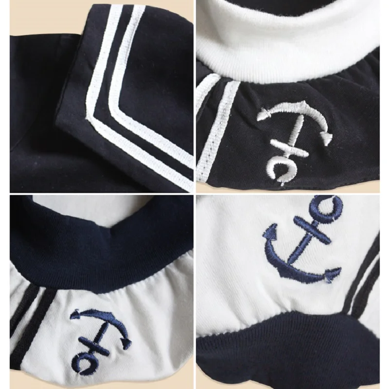 Hooyi Sailor Baby Boy Short Rompers Cool Baby Navy Beret Cap Fashion 100% Cotton Infant Clothes Costumes Seaman Jumpsuit Overall