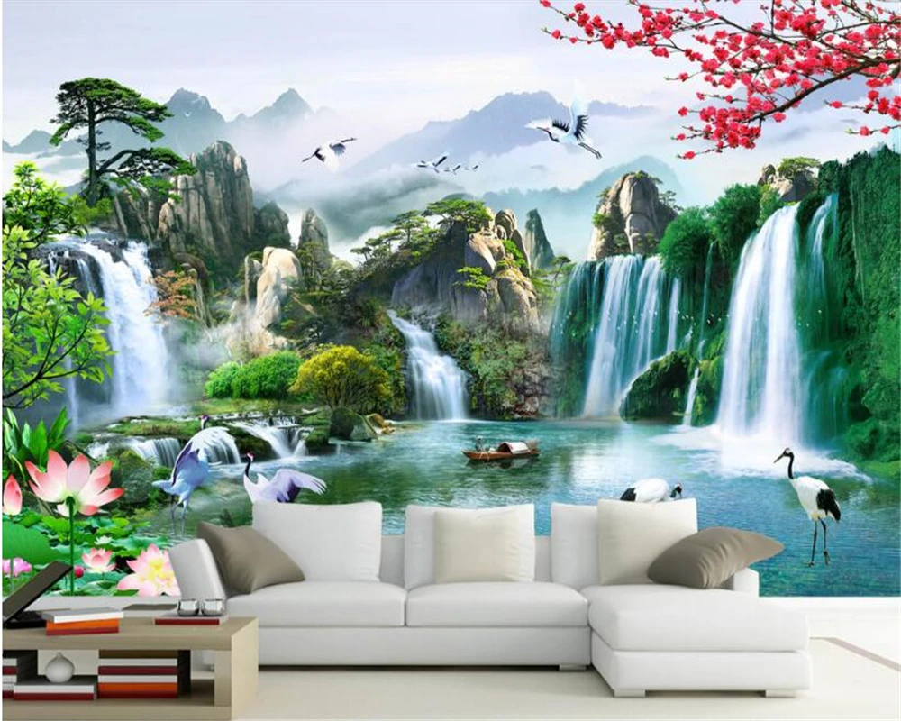 beibehang Senior Decor Indoor Silk Cloth Wallpaper Mountain Water Stream High Quality Bedroom Backdrop wall papers home decor