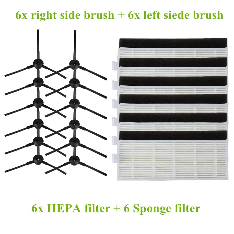 6x HEPA تصفية 6x الإسفنج تصفية 6x الجانب الأيسر فرشاة 6 الجانب الأيمن فرش ل ilife A40 x5 x620 A6 أجزاء مكنسة كهربائية