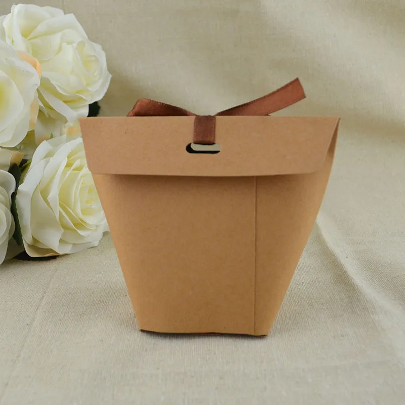 25/50pcs Blank Kraft Paper Bag White Black Candy Bag Wedding Favor Gift Box Package Birthday Party Decoration Bag With Ribbon