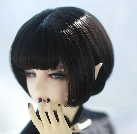 New 1/3 22-24cm 1/4 17.5~19.5cm Handsome Black Pear Flower Short hair BJD SD MSD Doll Wig