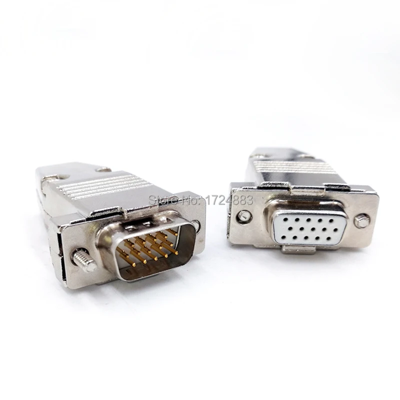 DB15 VGA 3 row Metal connector D Sub plug gold plated brass contactor 15 pin hole port socket female Male adapter